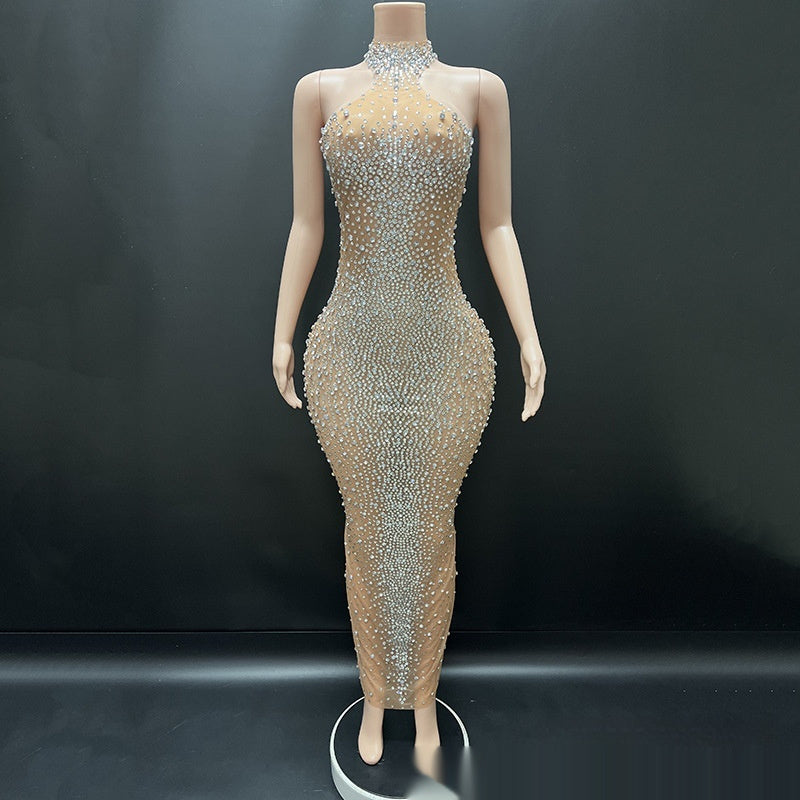 Silver Sparkling Rhinestone Dress For Socialites Birthdays