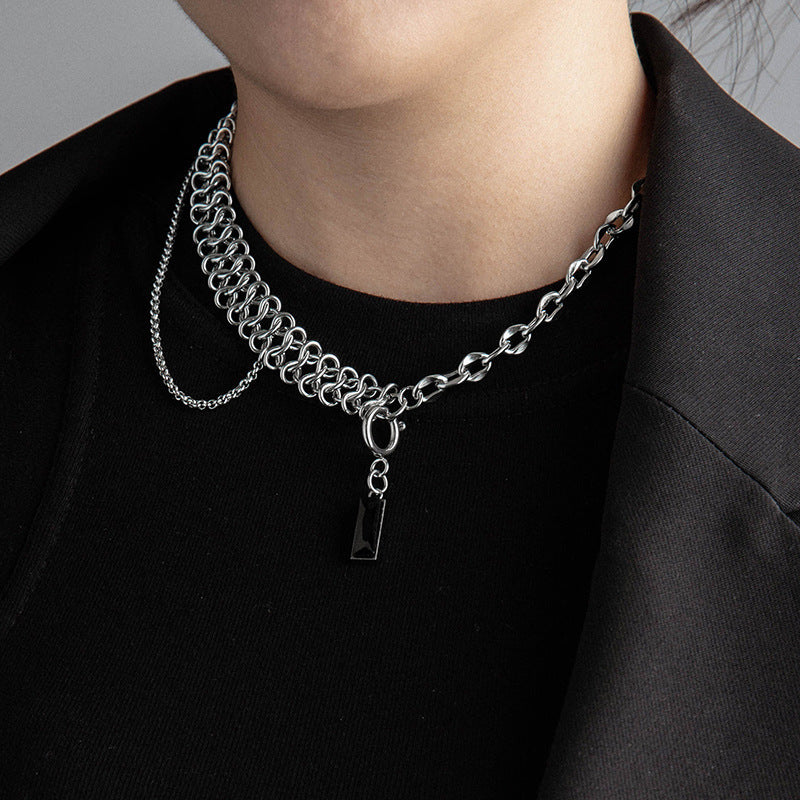 Black Gem Detachable Design Necklace