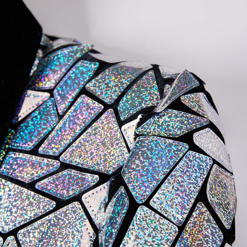 Men's Fashion Laser Imitation Mirror Sequin Suit Jacket