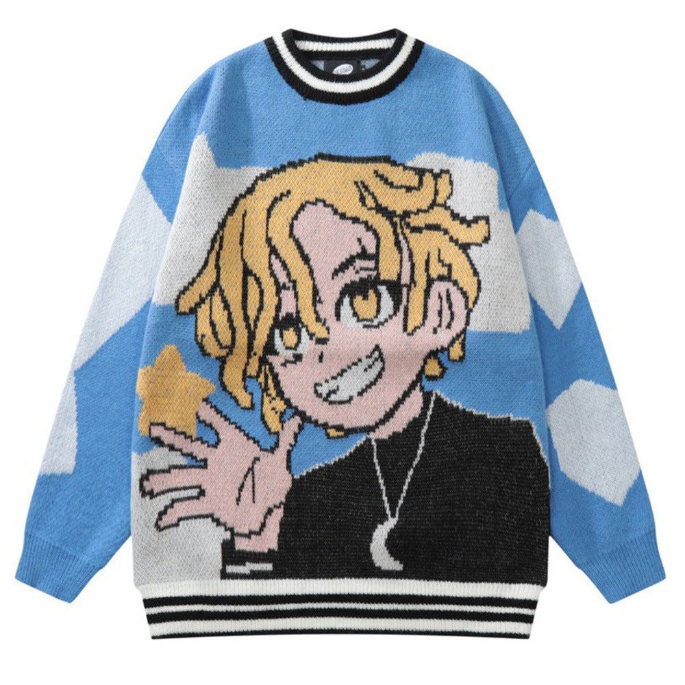 Cartoon Cartoon Character Jacquard Round Neck Sweater