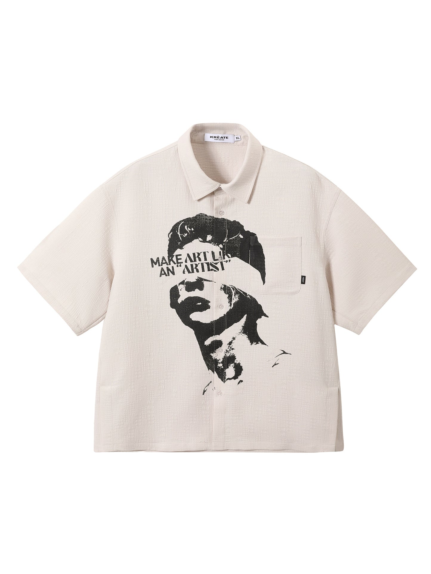 American Portrait Printing Texture Loose Short Sleeve Shirt