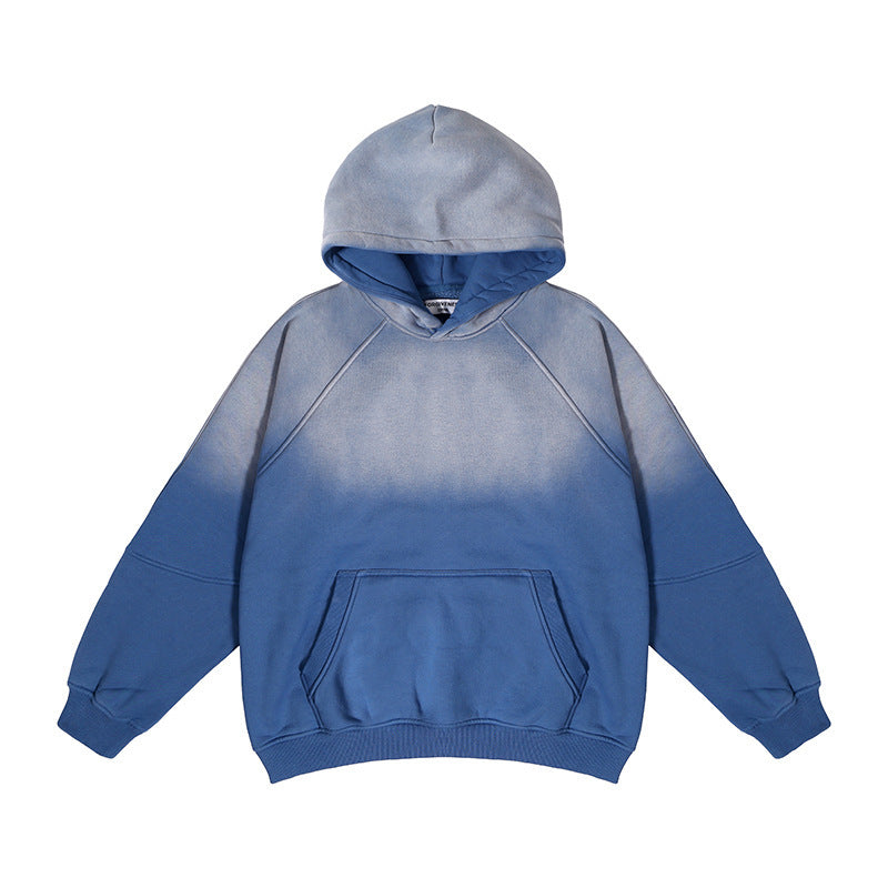 Gradient Two Colors Distressed Hooded Sweater