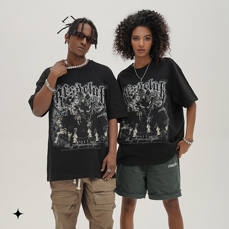 Cotton Short Sleeve Chalk Digital Direct Injection Printed T-shirt