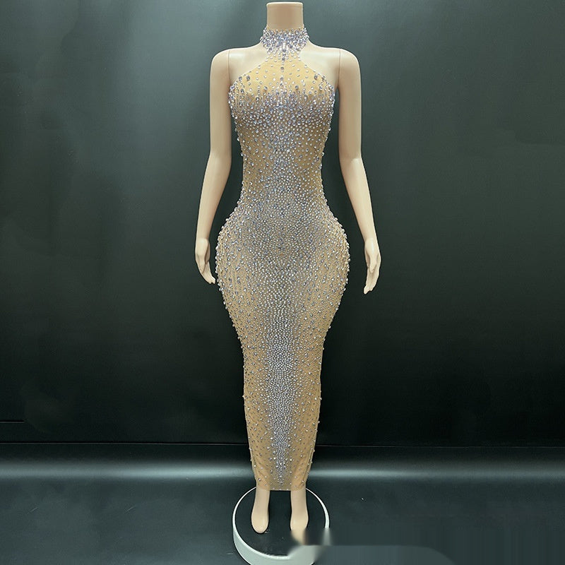 Silver Sparkling Rhinestone Dress For Socialites Birthdays