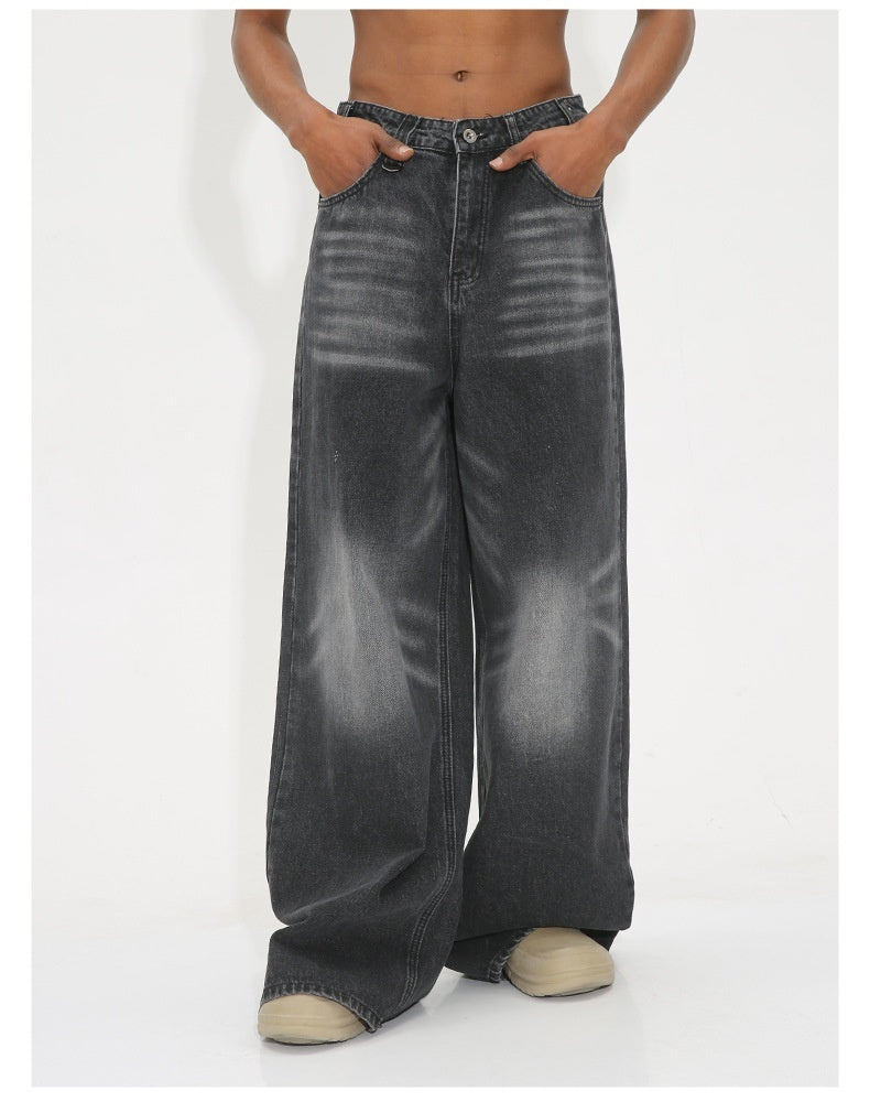 Washed Vintage Straight Wide-leg Pants Mopping Floor Denim