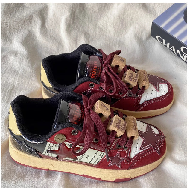 Small Group Wine Red Star American Retro Board Shoes