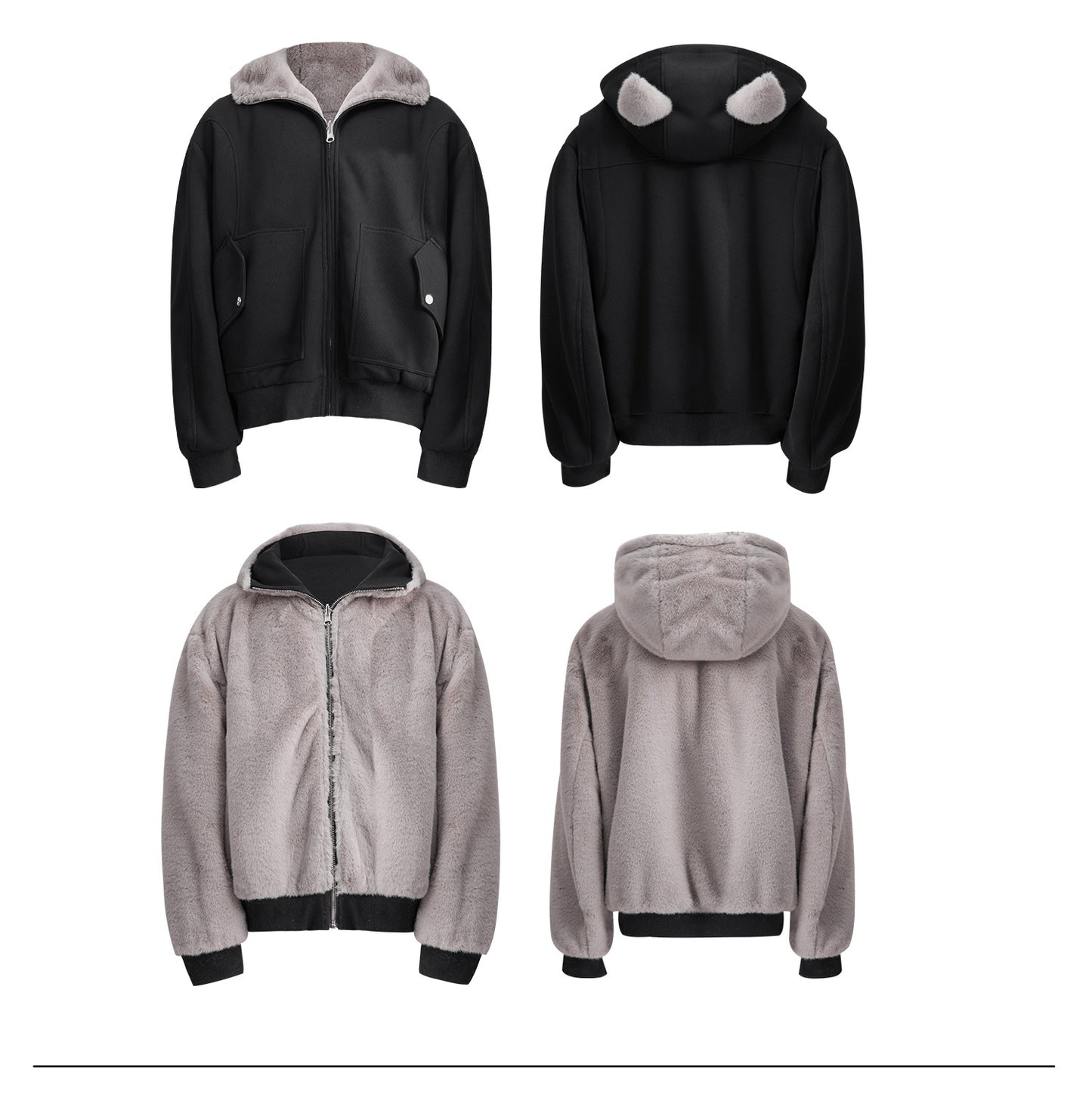 Niche Mountain Carving Plush Hooded Sweater Reversible Coat Couple Cotton Clothes