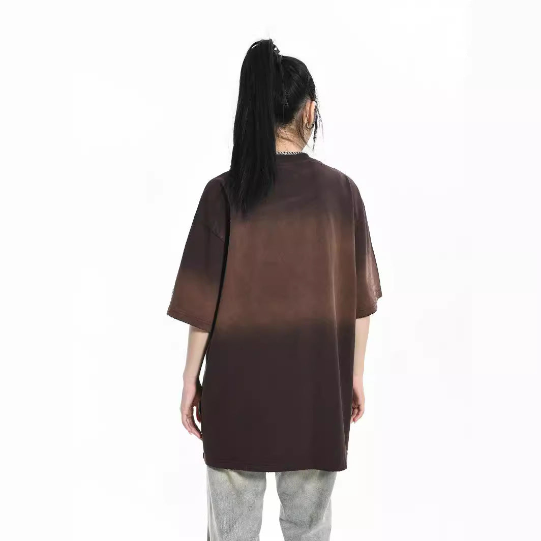 American Retro Washed Distressed Letters Graffiti Short Sleeve