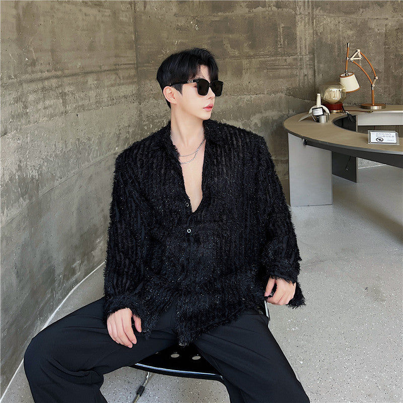 Bright Silk Micro Perspective Thin Mesh Shirt