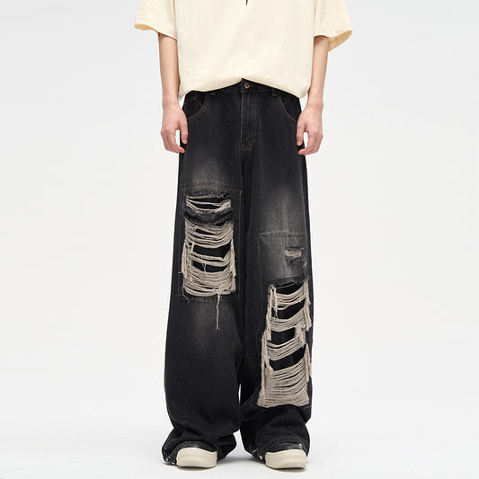 Jeans de niche American Street Patch Ripped Design Sense