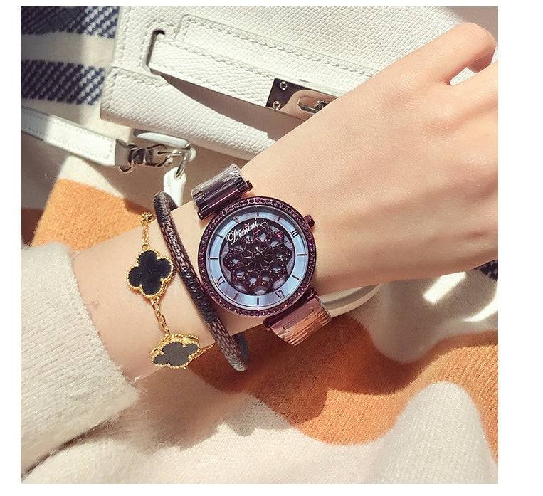 Orologio da donna al quarzo alla moda, orologio in acciaio impermeabile con diamanti