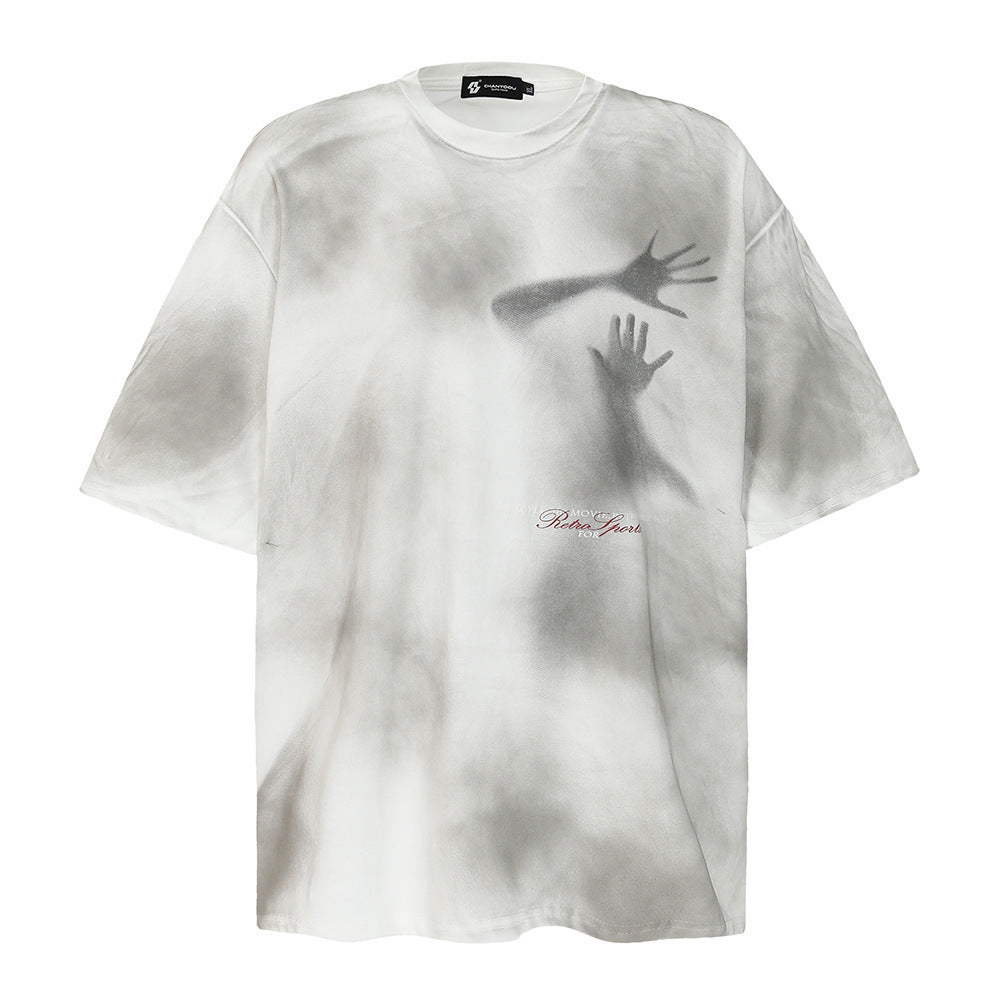 Fuzzy Figure Short-sleeved T-shirt Men's Tie-dye Gradient Paint Top