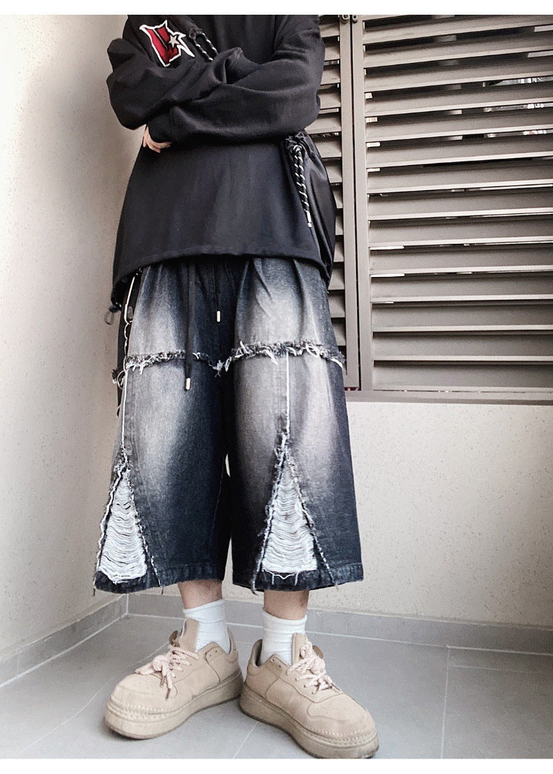 Pantaloncini in denim retrò a gamba larga hip hop