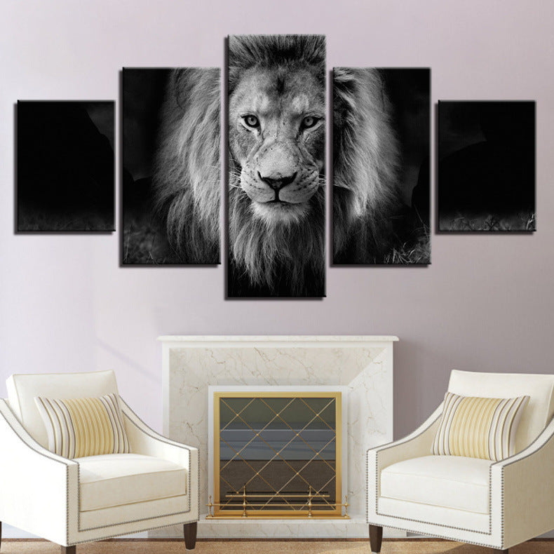 Black and white Lion painting