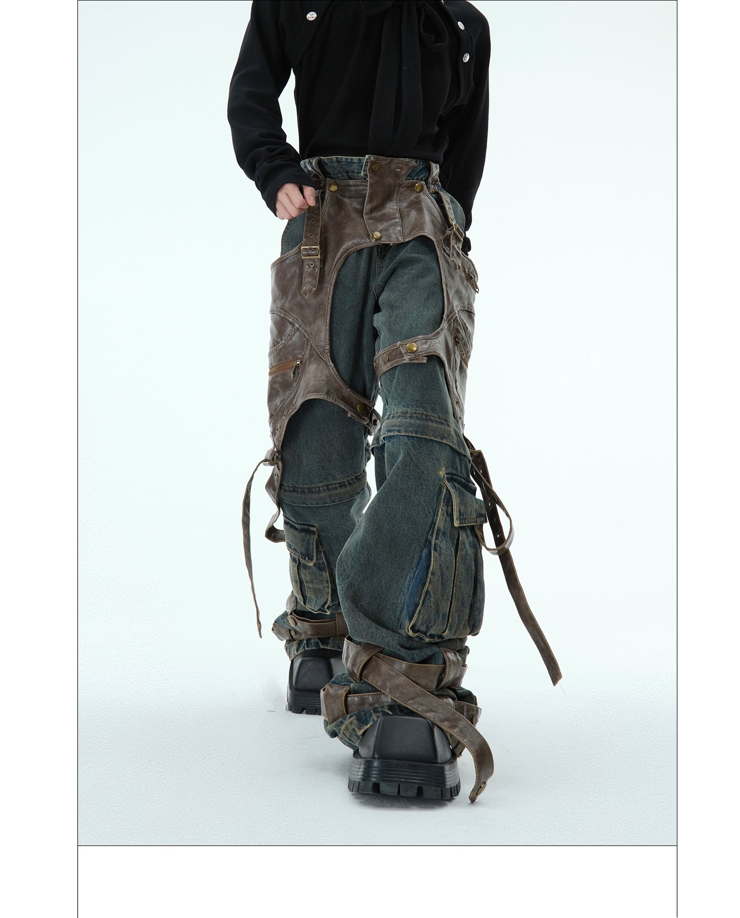 Jeans rétro déstructurés pour hommes, coutures détachables