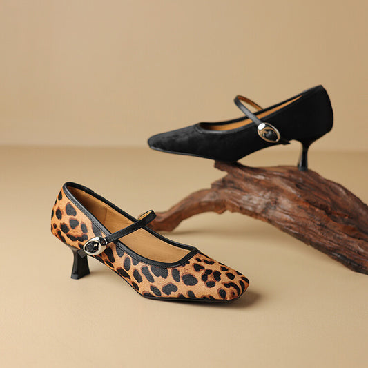 Women's Square Toe Stiletto Heel Ankle-strap Shoes Fashionable Retro High Heels