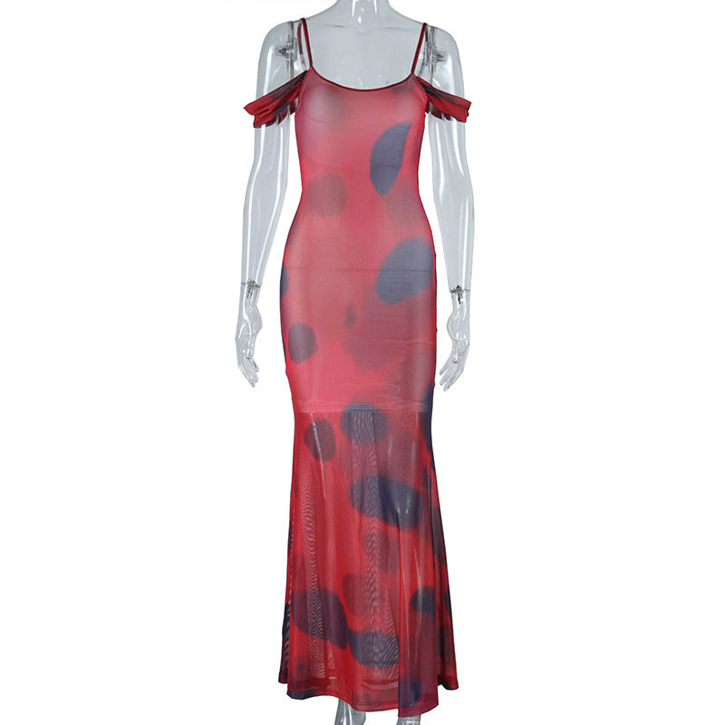 Robe sexy à imprimé floral et manches longues, dos nu, jupe à la hanche, pull