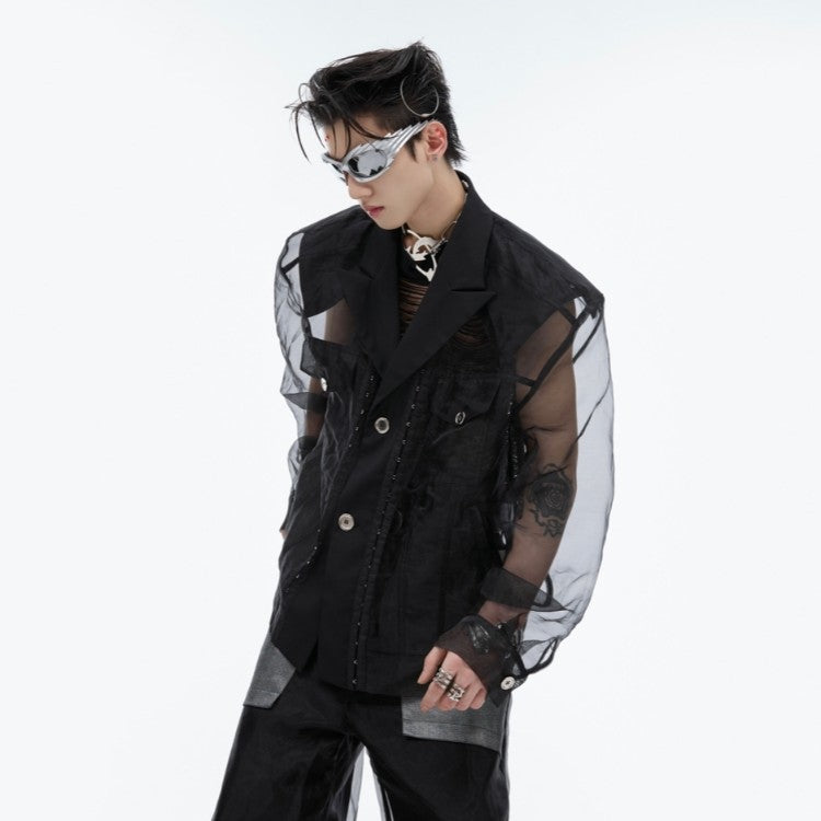 High Sense See-through Cardigan Top Men