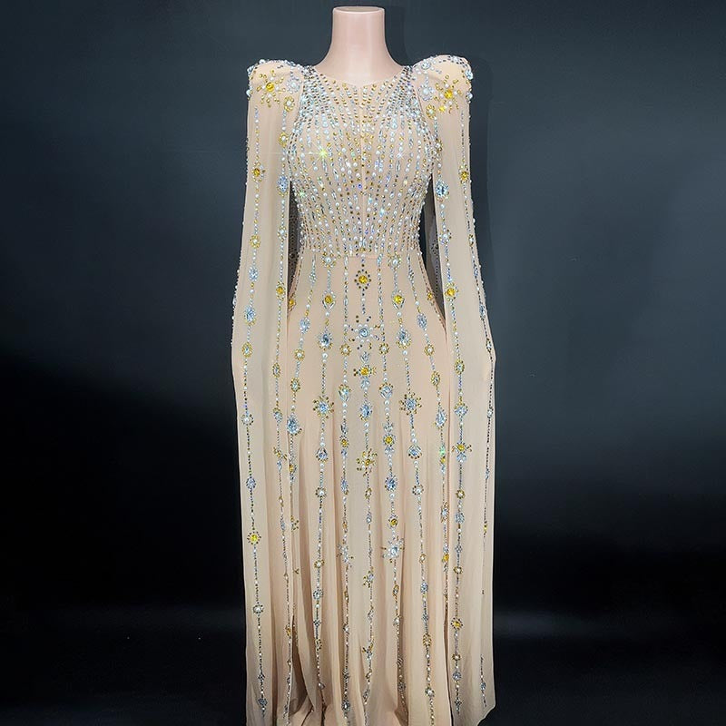 Nouvelle robe à manches longues en diamant brillant noir pour femme, robe de soirée sexy