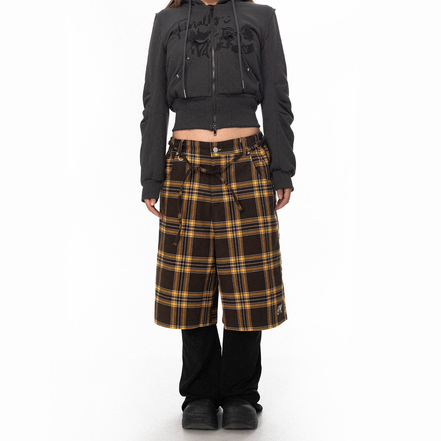 Retro Plaid Pants Loose Casual Straight-leg Wide Leg Shorts