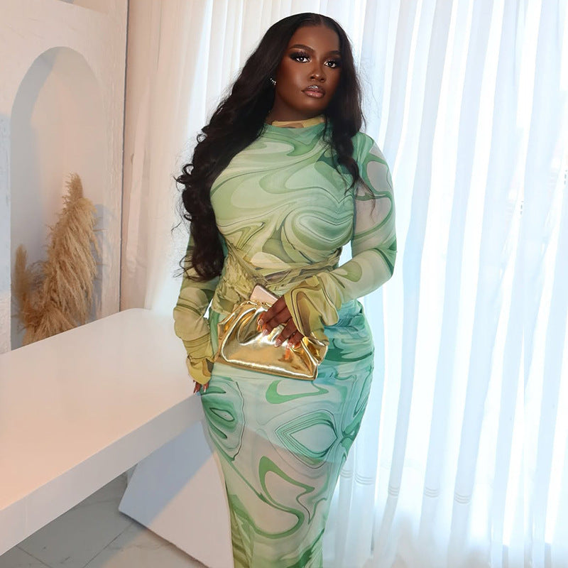 Round-neck Long-sleeve Maxi Dress