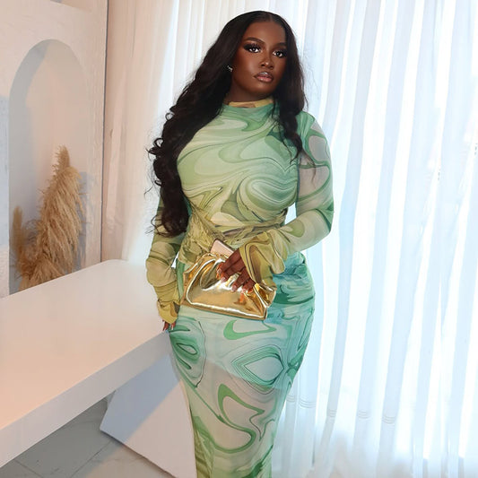 Round-neck Long-sleeve Maxi Dress