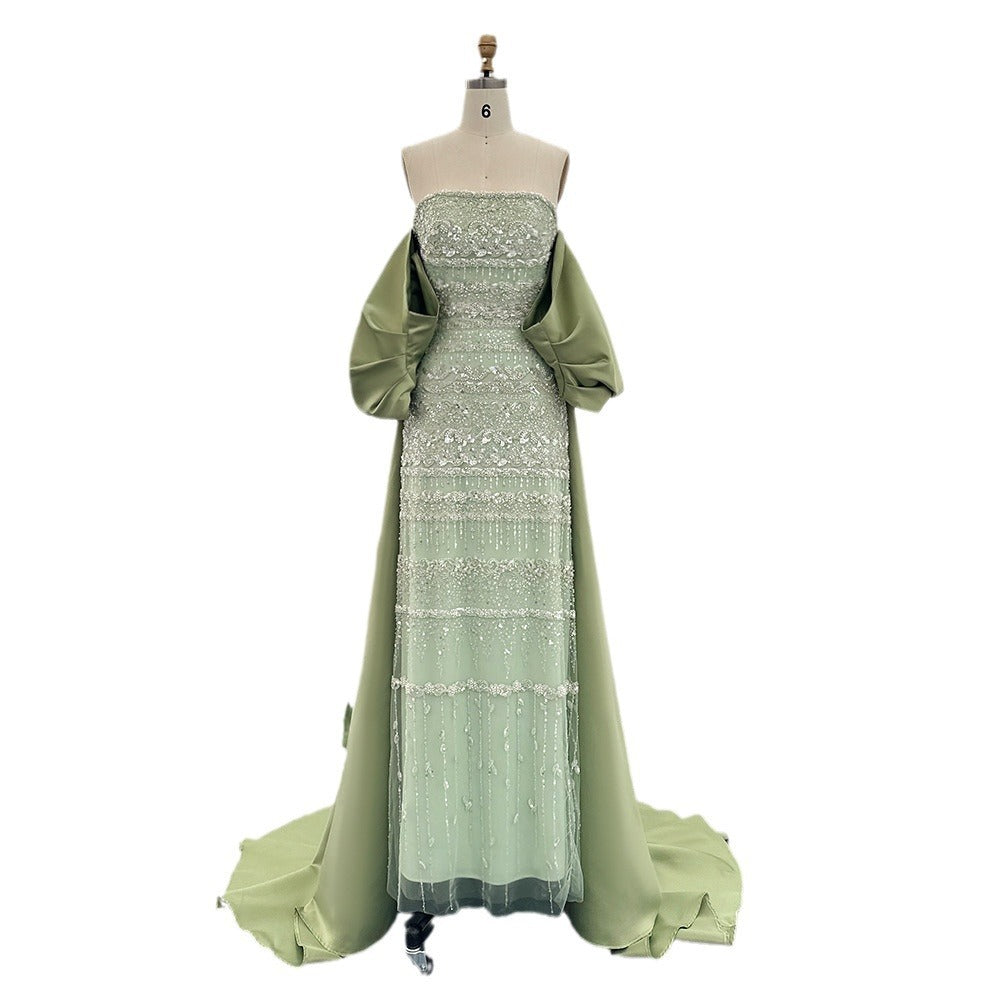 Tube Top Heavy Industry Beads Off-shoulder Satin Trailing Evening Dress