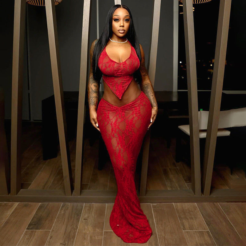 Ensemble jupe plissée à laçage et décolleté cache-cœur