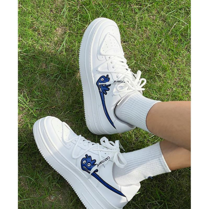 White Shoes Men's Double Bottom Breathable Platform Sneakers