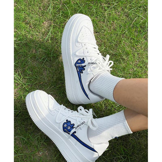 White Shoes Men's Double Bottom Breathable Platform Sneakers