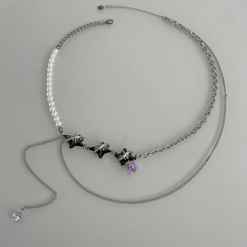 Black Purple Asterism Pearl Necklace For Women Special Interest Light Luxury