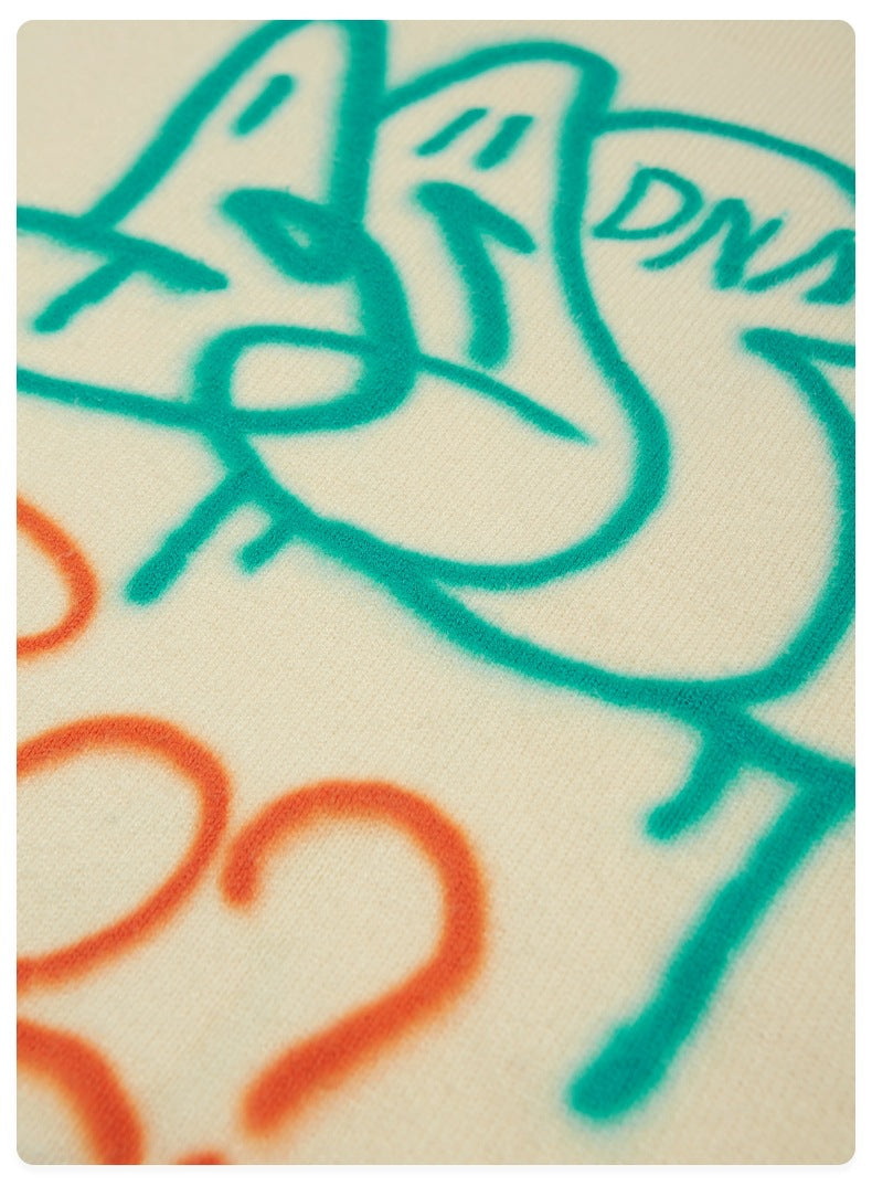 Graffiti Printed Loose Warm Sweater For Men And Women Couples