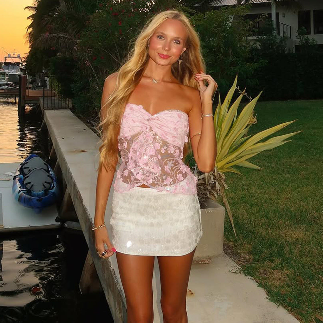 Slim Fit Slim Fit Tube Top Backless Sequined Vest