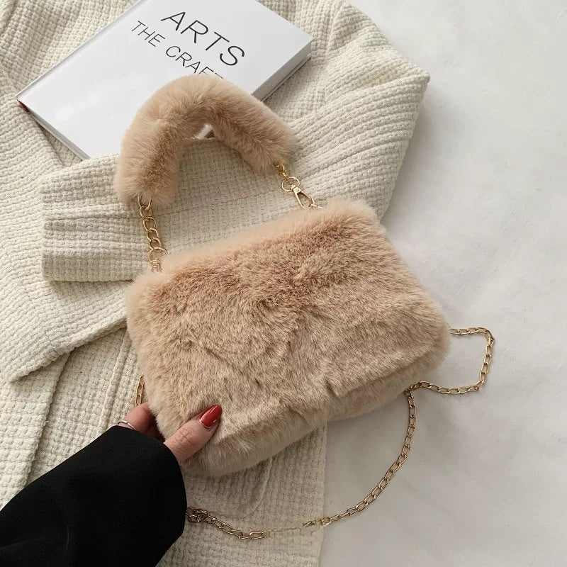 Borsa a tracolla quadrata in peluche