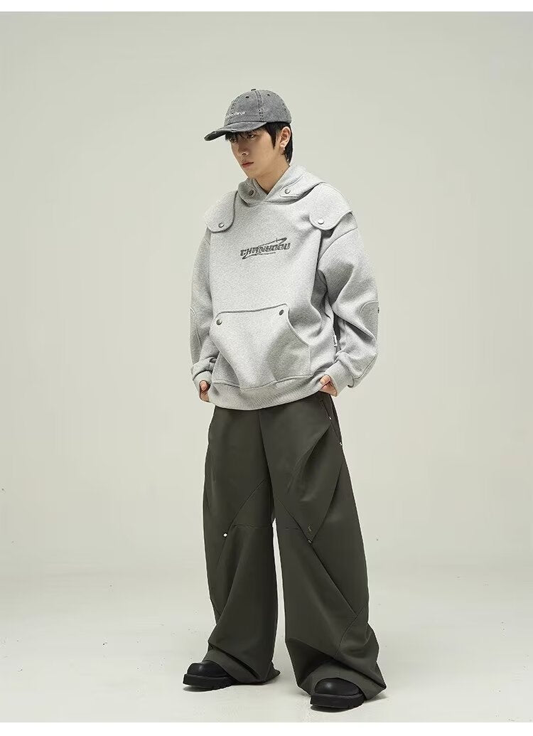 Loose Deconstruction Design Sense Hooded Fleece Lined Sweater Men