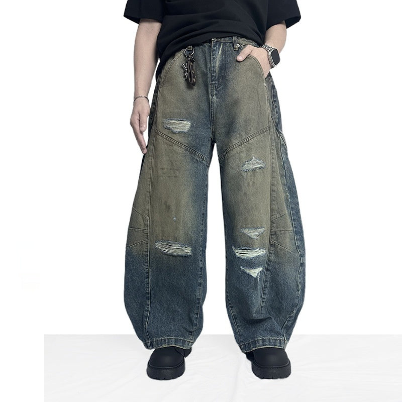 Retro High-street Style Ripped Jeans For Men