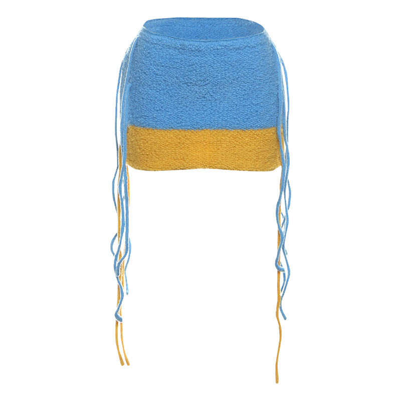 New Creative Street Trend Solid Color High Waist Tight Knitted Tassel Hip Skirt