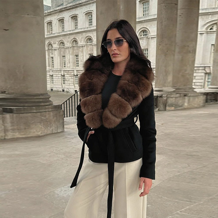 Simple And Versatile Fur Collar Coat