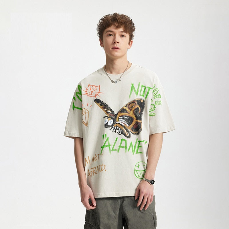 Full Graffiti Printing T-shirt Loose Personality Short Sleeve