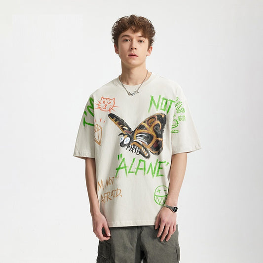 Full Graffiti Printing T-shirt Loose Personality Short Sleeve