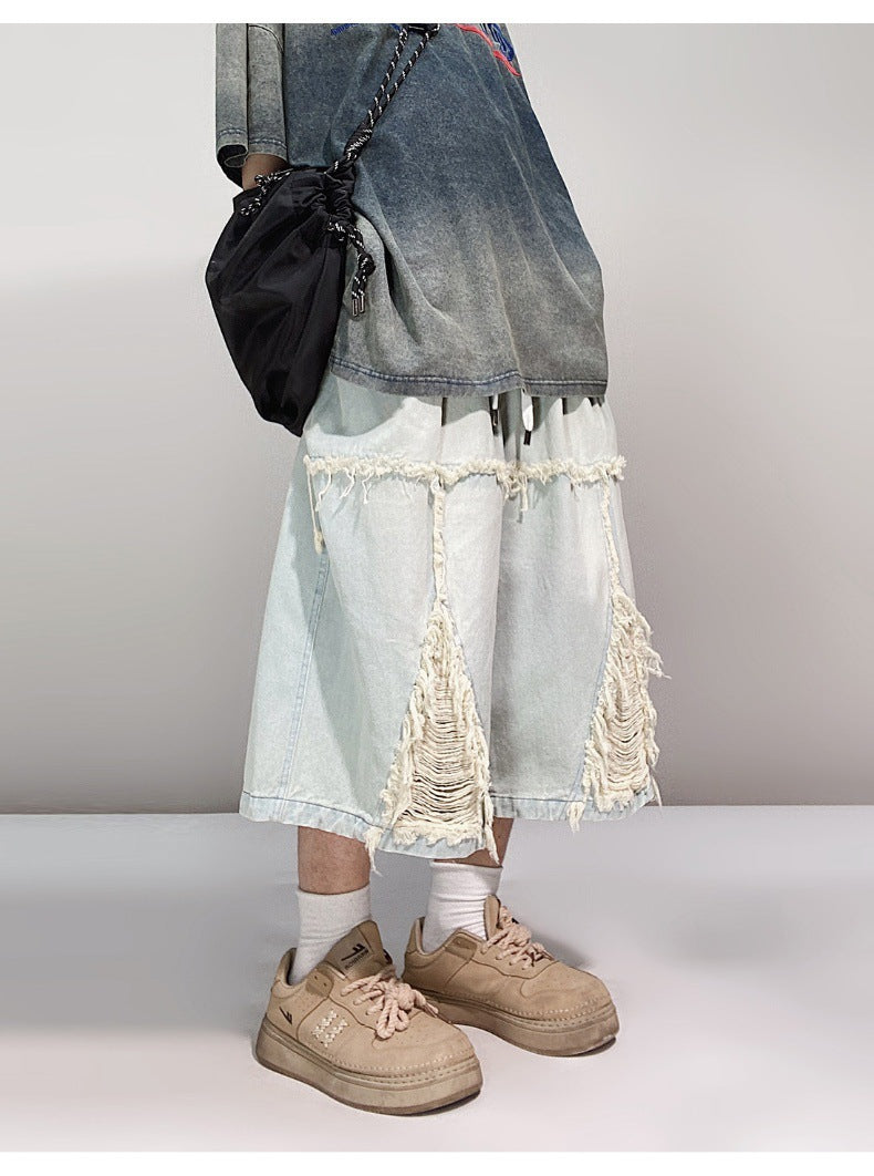 Pantaloncini in denim retrò a gamba larga hip hop