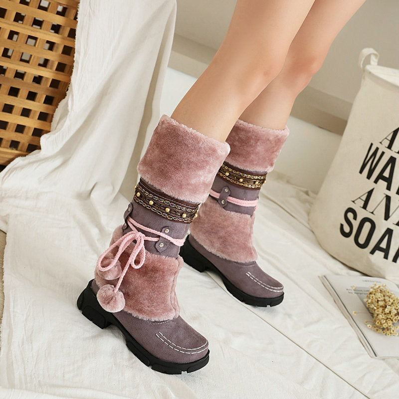 Fashion Mid Heel Cotton Boots