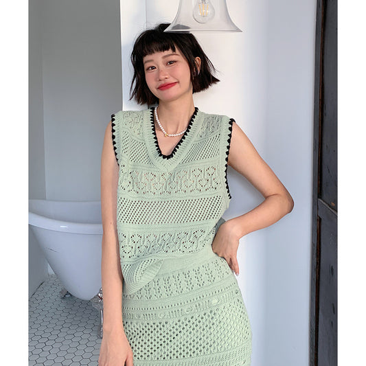 Fashion Tassel Weave Art Solid Color Sleeveless Vest Two-Piece Set