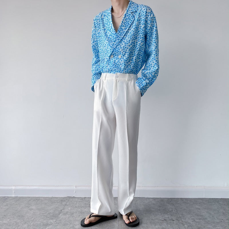 Chemise croisée fine à pois bleus