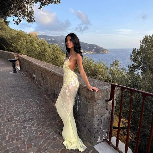 Robe longue sirène sexy dos nu à sequins, coupe ajustée, bretelles fines