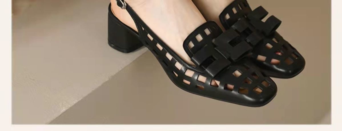 Chaussures à talons épais et bout romain creux pour femmes, grande taille