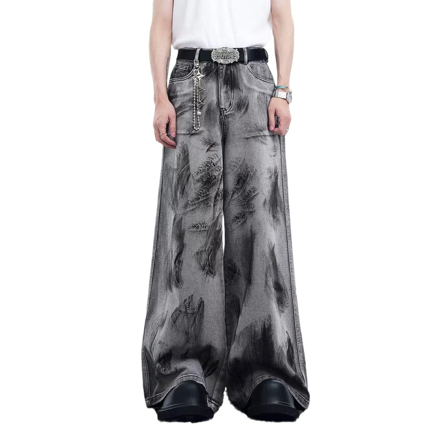 Manteau en jean sans manches à épaules rembourrées et motif graffiti de rue américain