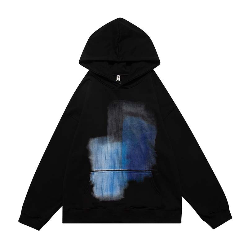 Vintage Creative Blurred Image Washed Hooded Sweatshirt