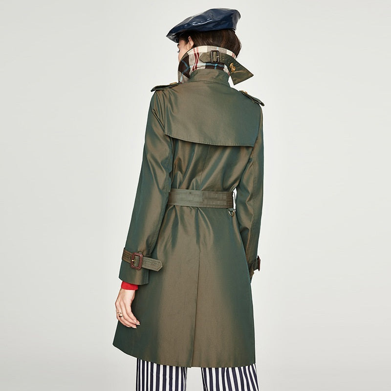 New Chameleon Women's Long Double Breasted Trench Coat