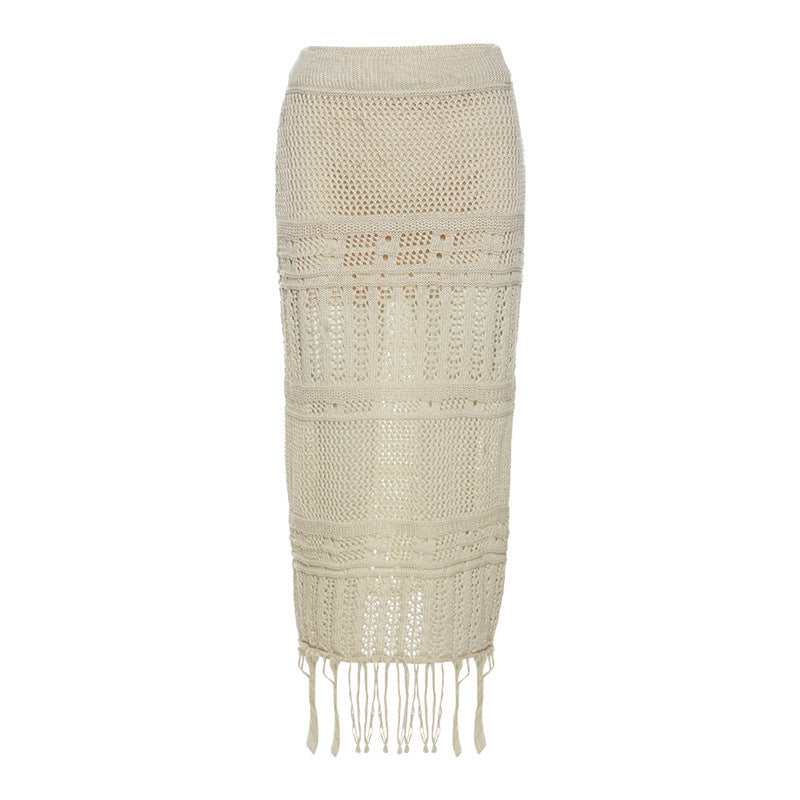 Solid Color Slim High Waist Fashion Casual Fringe Side Half Skirt